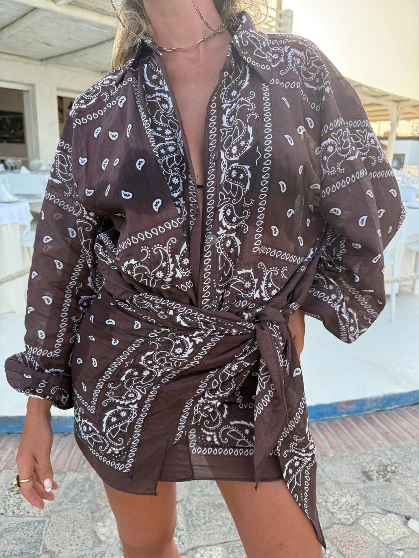 Bandana Print Cropped Shirt&Bottoms Set Button-Down Shirt Skirt/Pants Spring Boho Western Women Suit Holiday Casual Outfit