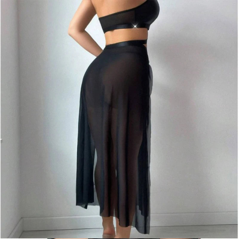 Sexy lingerie BDSM leather women's outfit patent mesh split long skirt hollow set Sex suit premium underwear crotchless costume