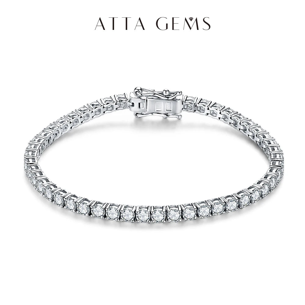 ATTAGEMS 4.0mm 5.0mm DVVS1 Pass Diamond Test Round Cut Moissanite Tennis Bracelet White Gold Plated 925 Silver Jewelry for Women