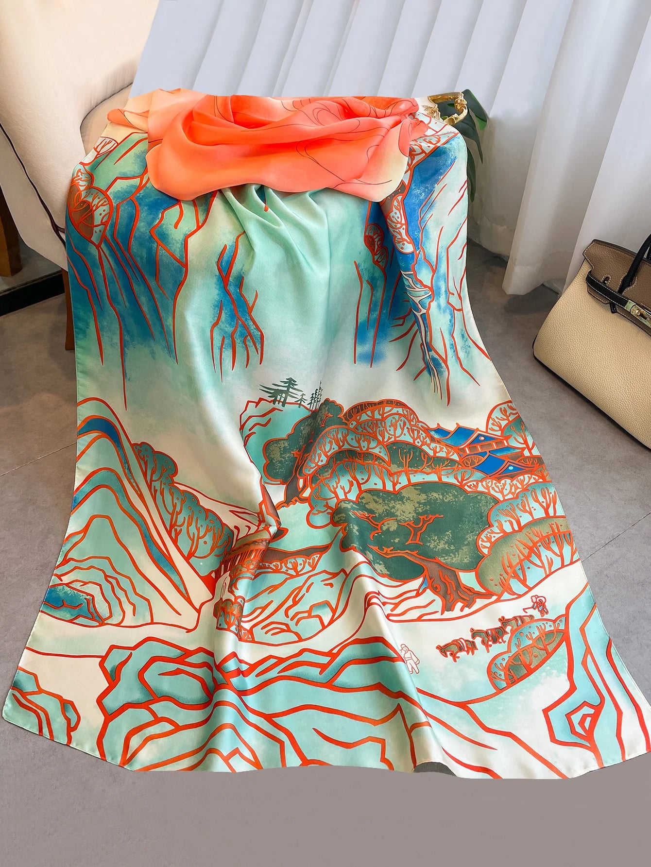 180*90cm Luxury Brand Women Summer Silk Scarves Shawl Lady Wrap Soft Female Europe Designer Beach Bandanna 2024 New