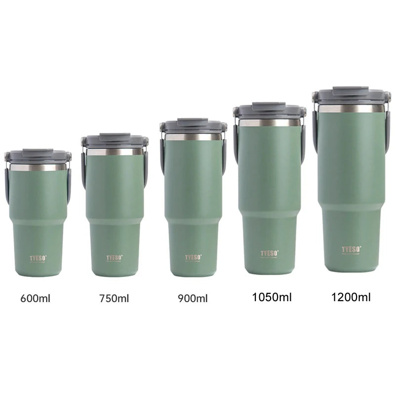 Tyeso 600ml 900ml 1200ml Tumbler Coffee Cup Stainless Steel Vacuum Thermal Insulated Iced Mug Cold Storage Large Capacity Flask