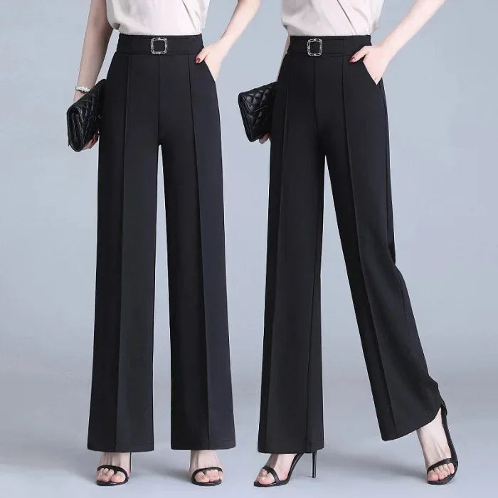 Women's Ice Silk Wide Leg Pants Drapey Loose Thin High Waist Spring Summer Versatile Straight Cut Elegant Long Trousers
