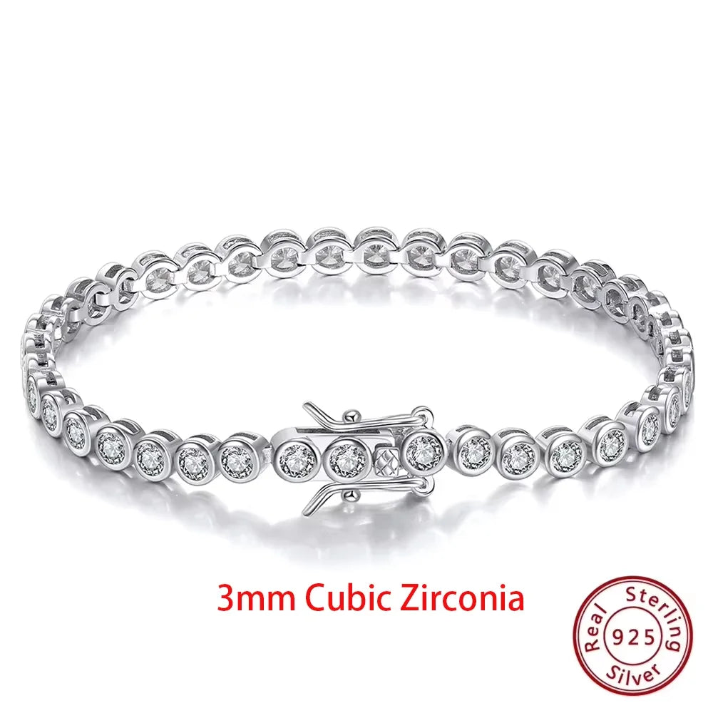 Rinntin Shiny Tennis Bracelet 925 Sterling Silver 1.5/2/3mm Clear Cubic Zirconia for Women Luxury Chain Bracelet Jewelry SB143