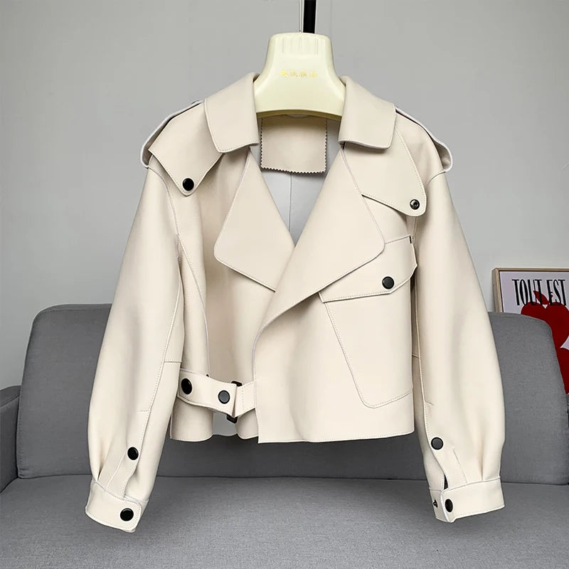 Sheepskin Coat For Women Leather Jacket Winter Spring Moto Biker Genuine Top Quality Black