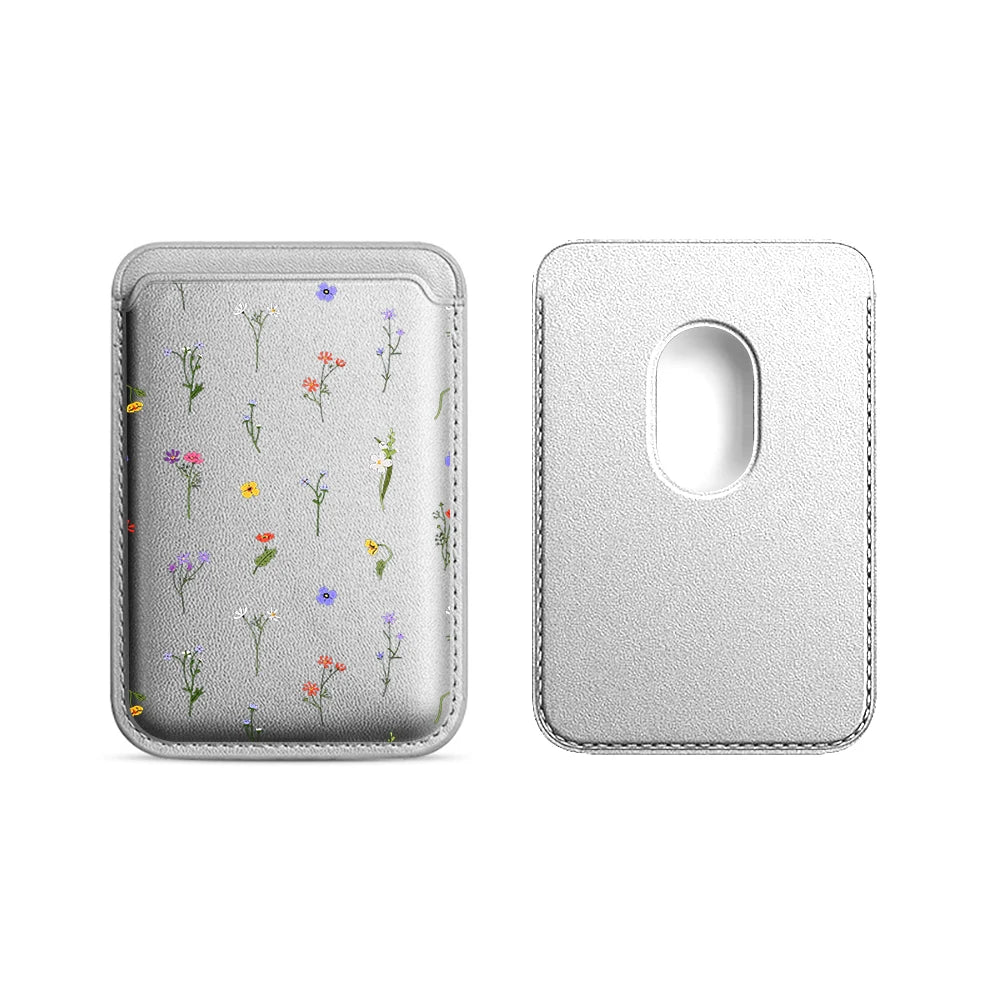 Leather Card Wallet Cover Magnetic Phone Card HolderPhone Back Bag Cute Flowers Case Suitable For all iPhone For Magsafe Card