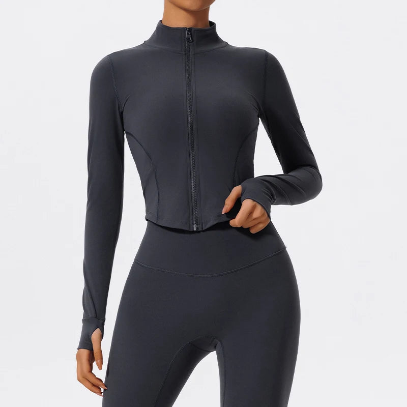 Hearuisavy Ultra-Soft Fabrics Casual Tight Sports Jackets Women Zipper Yoga Clothes Female Quick-Dry Long Sleeve Sportswear