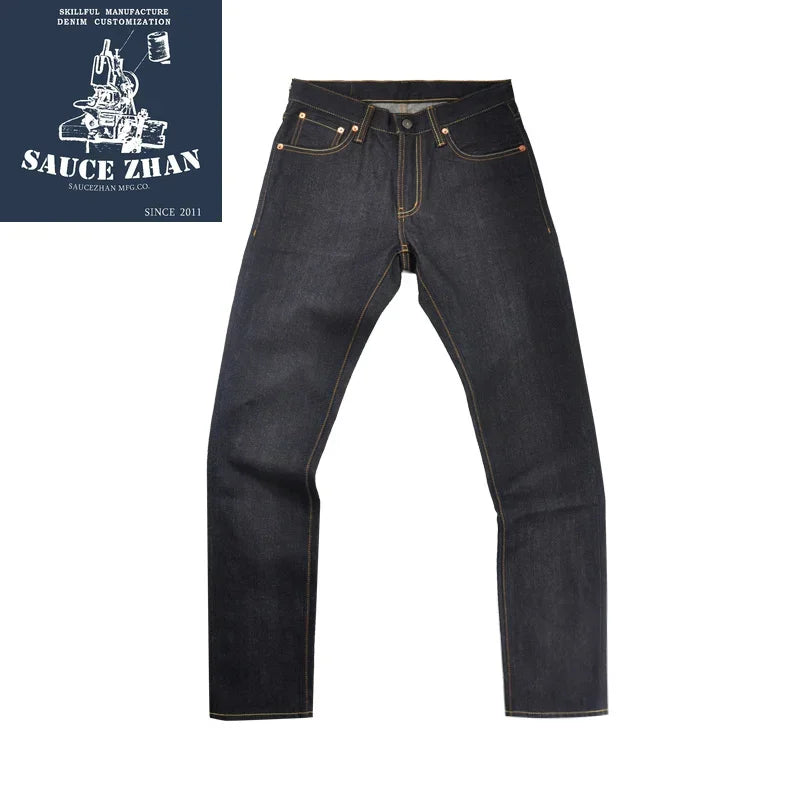 Saucezhan 314XX Mens Jeans Sanforized Selvedge Denim Jeans for man Indigo and Black Jeans Zipper Fly Slim Fit