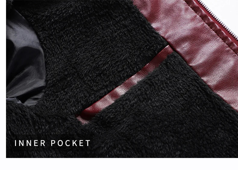 2023 männer Herbst Jacke Bomber Biker Zipper Motorrad Faux Pelzmantel Männlichen Fleece Pilot Vintage Schwarz Rot Braun PU Leder jacke