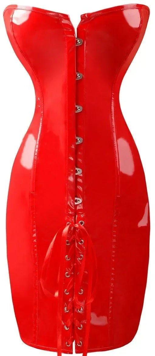 Pvc Leather Corset Dress Lace-Up Long Torso Bustiers Steampunk Gothic Punk Corsets Party Night Club Vestidos