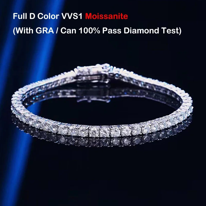 EWYA 925 Sterling Silver Moissanite Bracelet 0.1ct 3mm D VVS1 Diamond with GRA for Women Sparkling Wedding Party Fine Jewelry