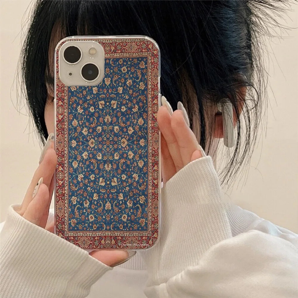 Persian carpet Floral pattern Phone Case For Iphone 15 11 13 14 Pro Max 7 8 Plus X Xr Xs Max Se2020 12mini Transparent Cover