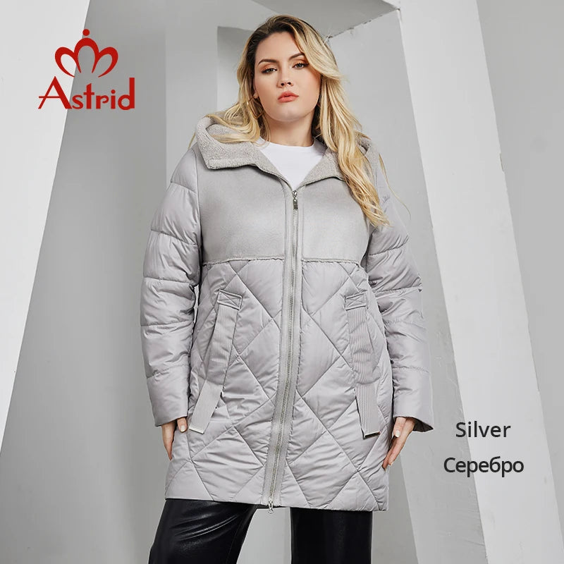 Astrid Women's Winter Jacket Plus Size Women Parka Long Bio Down Jackets Stitching Design Thick Fleece Hooded Quilted Coat