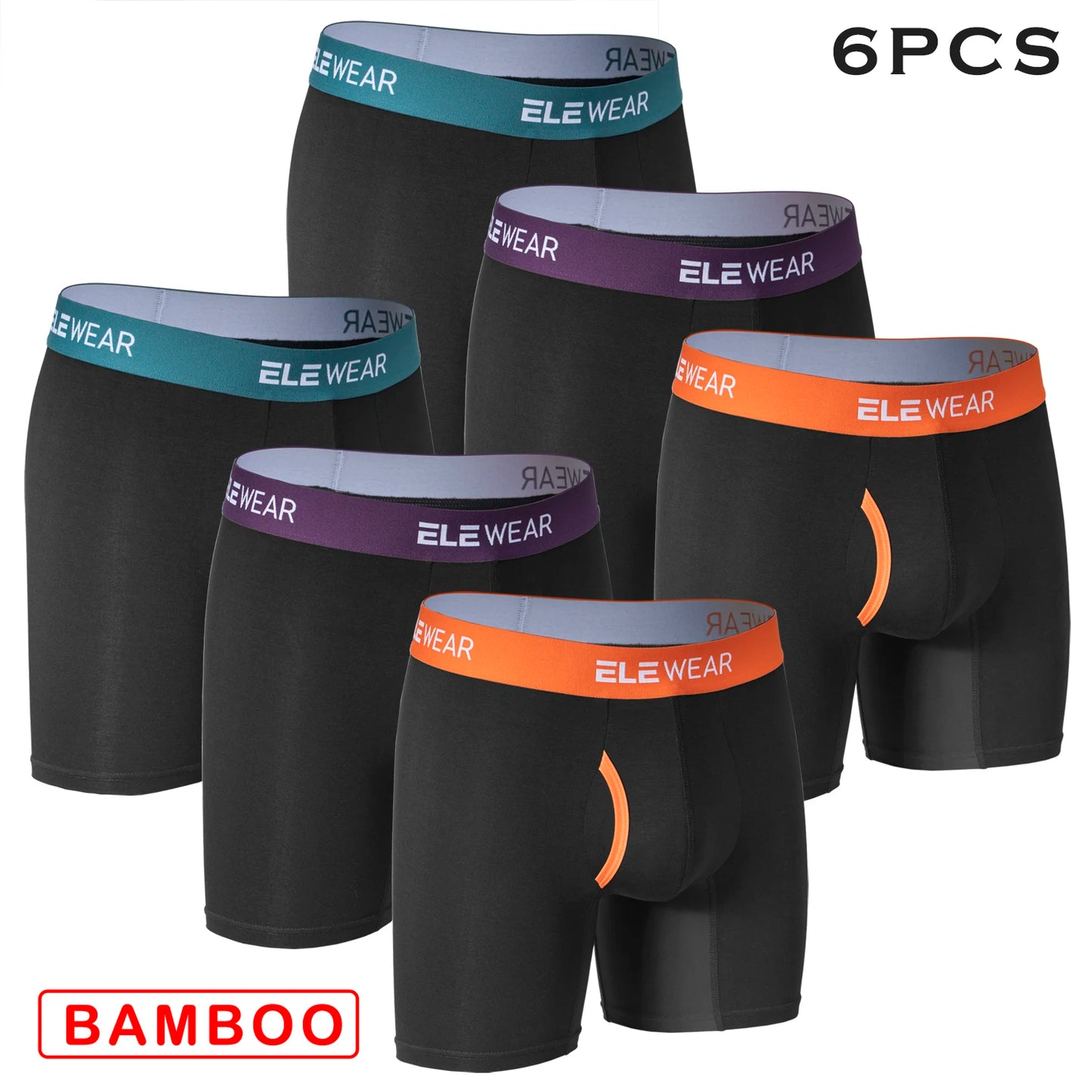 6 pcs Bamboo Men Underwear With Opening Breathable Mens Boxershorts Men's Panties Underpants Plus Size Fashion Boxers Brief