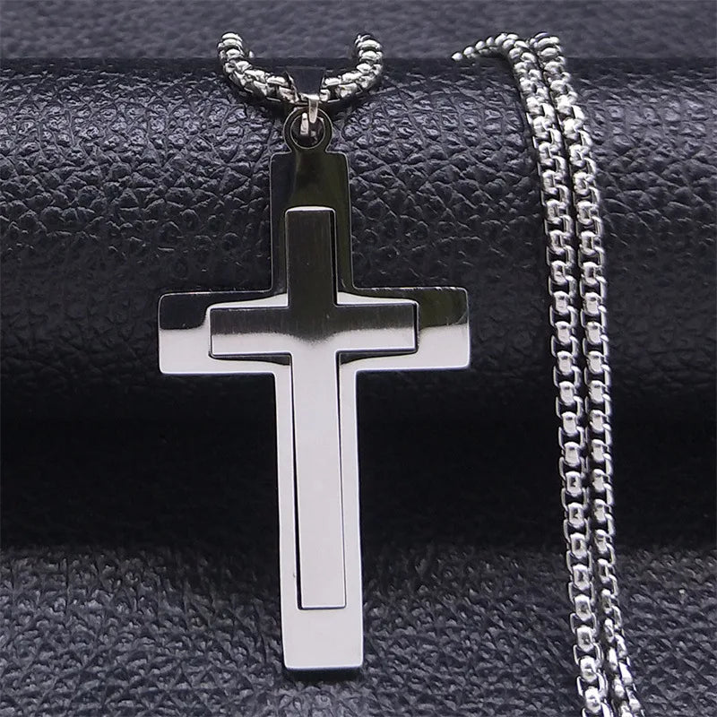 YQ Stainless Steel Splice Cross Pendant Necklace For Men Women Religious Jewelry Accessories With 60cm Chain