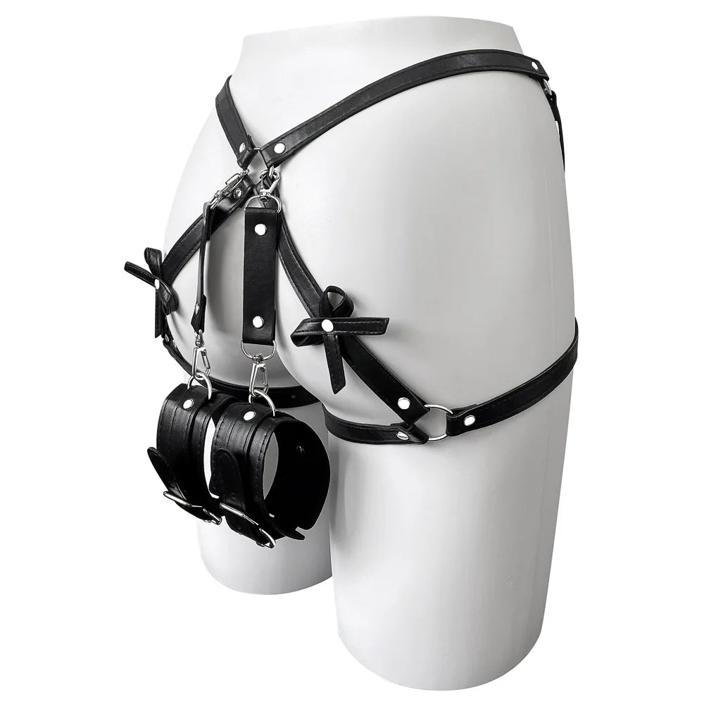 Sexy Bow PU Leather Harness Woman Thigh Garter Sword Belt Butt Wear Suspender Bdsm Bondage Lingerie Waist To Leg Adult