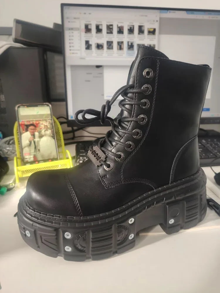 Leather Heightened 10cm Thick-soled Men's High-top British Style 2025 New Trendy Men's Boots Ruffian Handsome