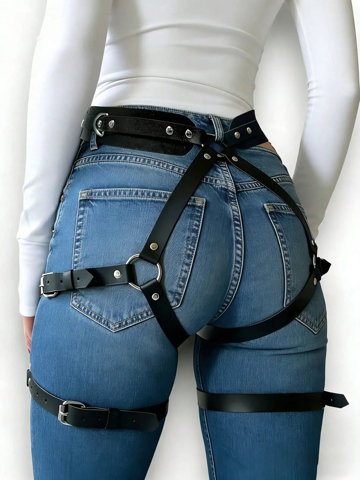 Women Fashion Belt Street Style for Women Cool Punk Rock Pu Leather Belt With Leg Jeans Decorative Belt Goth Clothing Accessorie
