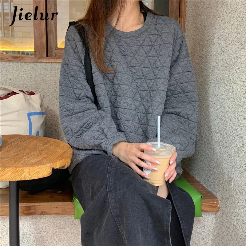 Jielur Yellow Loose Sweatshirt Female Winter White Causal O Neck Long Sleeve Women Clothing Creative New Style Hoodies M-XL