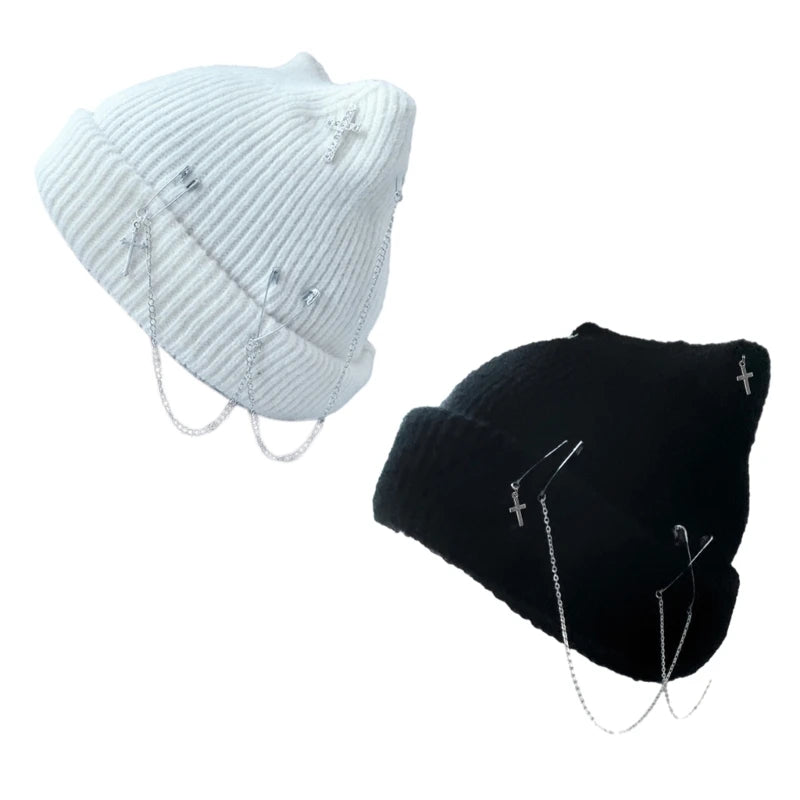 Handgewebte Beanie-Mützen für Damen, warme Wintermütze, Y2K-Teufelshornmütze für Teenager, Mädchen, modische Anime-Mütze, Kopfbedeckung