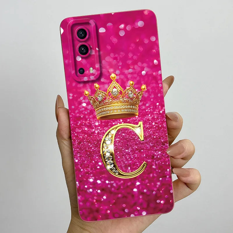 For Vivo Y72 5G V2041 Case Crown Letters Liquid Silicone Soft Phone Cases For Vivo Y52 5G V2053 Y72 Camera Protection Back Cover