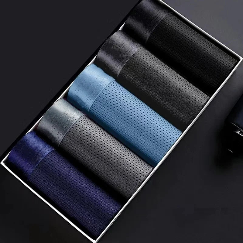 5Pcs/Lot Men's Underwear Men's Business Ice Silk Mesh Underwear Summer Cool Sexy Breathable Antibacterial Underwear Large Size