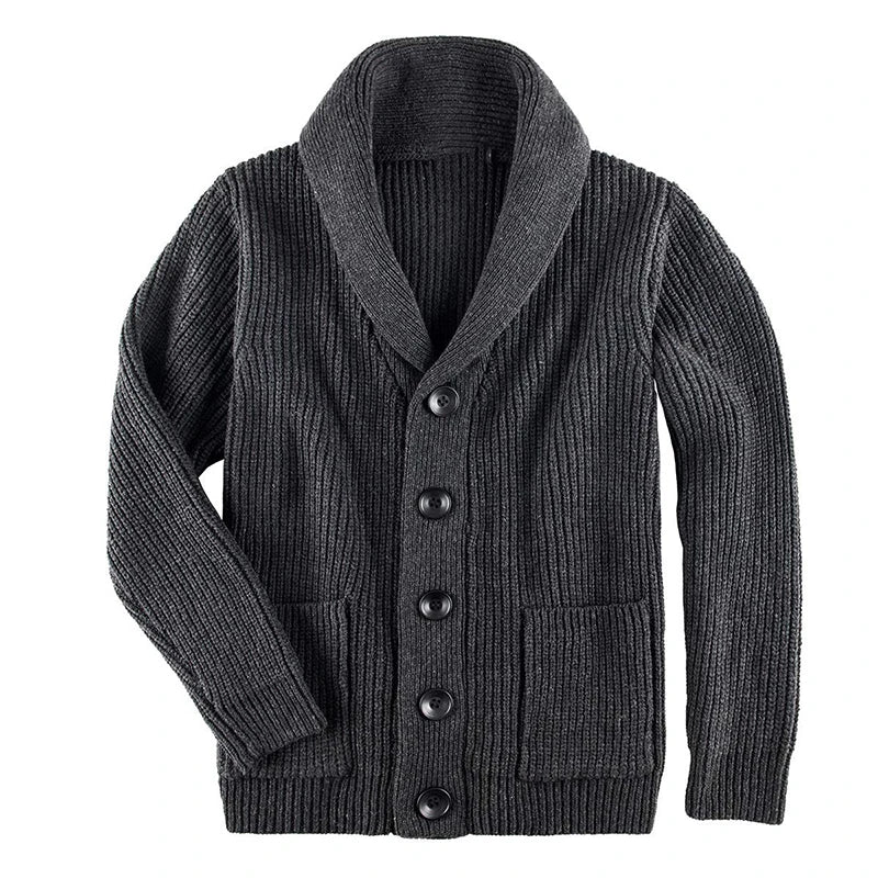Men's Winter Cardigan Sweater Slim Fit Shawl Collar Outwear Sweatercoat Fashion Male Knit Button Up Wool Cardigan With Pockets