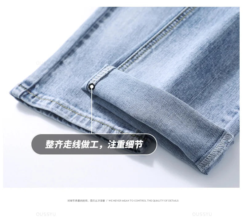 Clothing Jeans Men High Quality Stretch Light Blue Denim Fashion Pleated Retro Pocket Skinny Trousers Pants 28-40