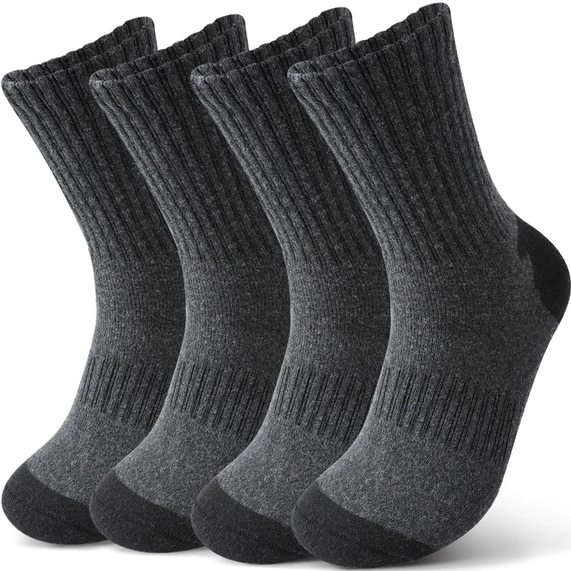 4Pairs Thick Warm Wool Mid Calf Socks Winter Men's Solid Color Cold Proof Sports Socks Men's and Women's Universal Knitted Socks