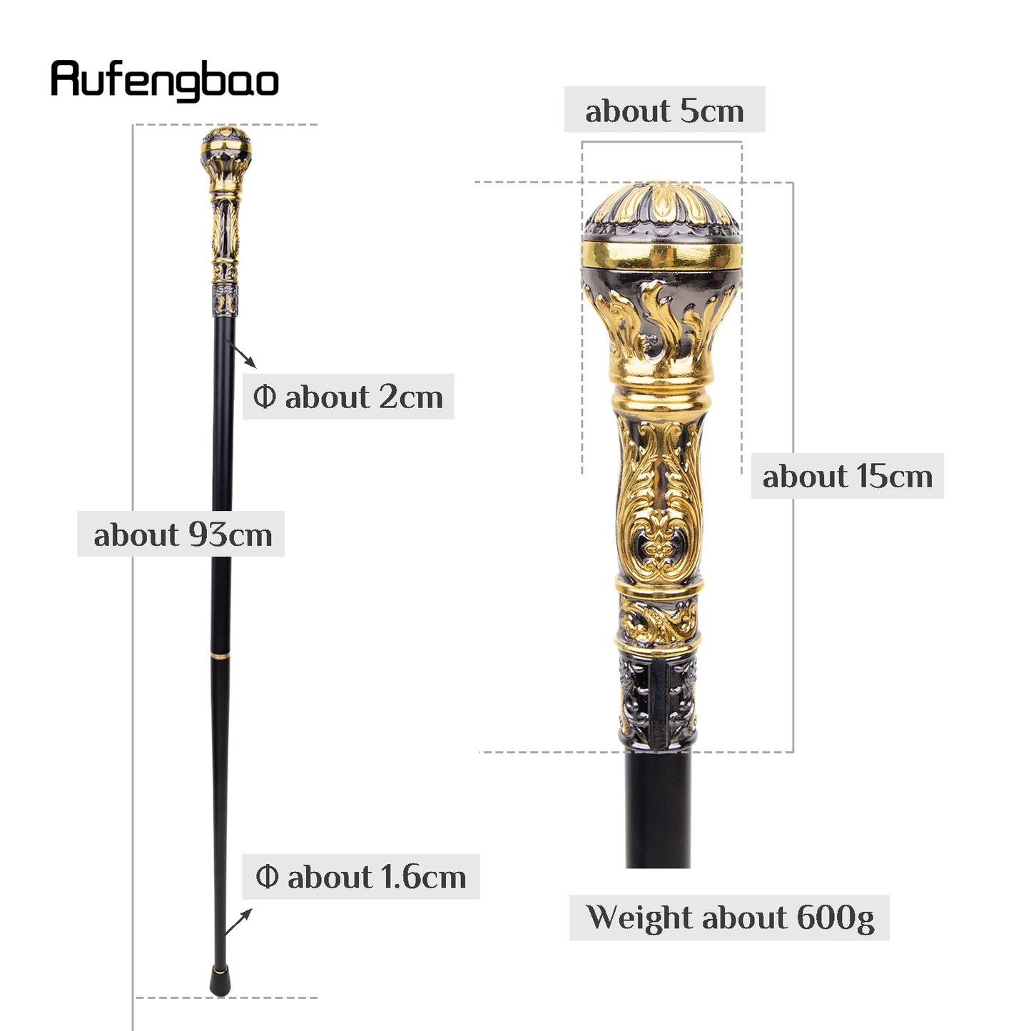 Golden Black Luxury Round Handle Fashion Walking Stick for Party Decorative Walking Cane Elegant Crosier Knob Walking Stick 93cm
