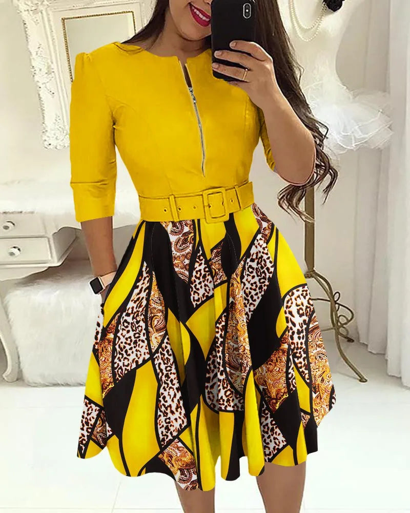 Casual O-neck Long Sleeve Dress Office Lady Spring Autumn Fashion Elegant Striped Print Pleated Dresses For Women 2023 Female