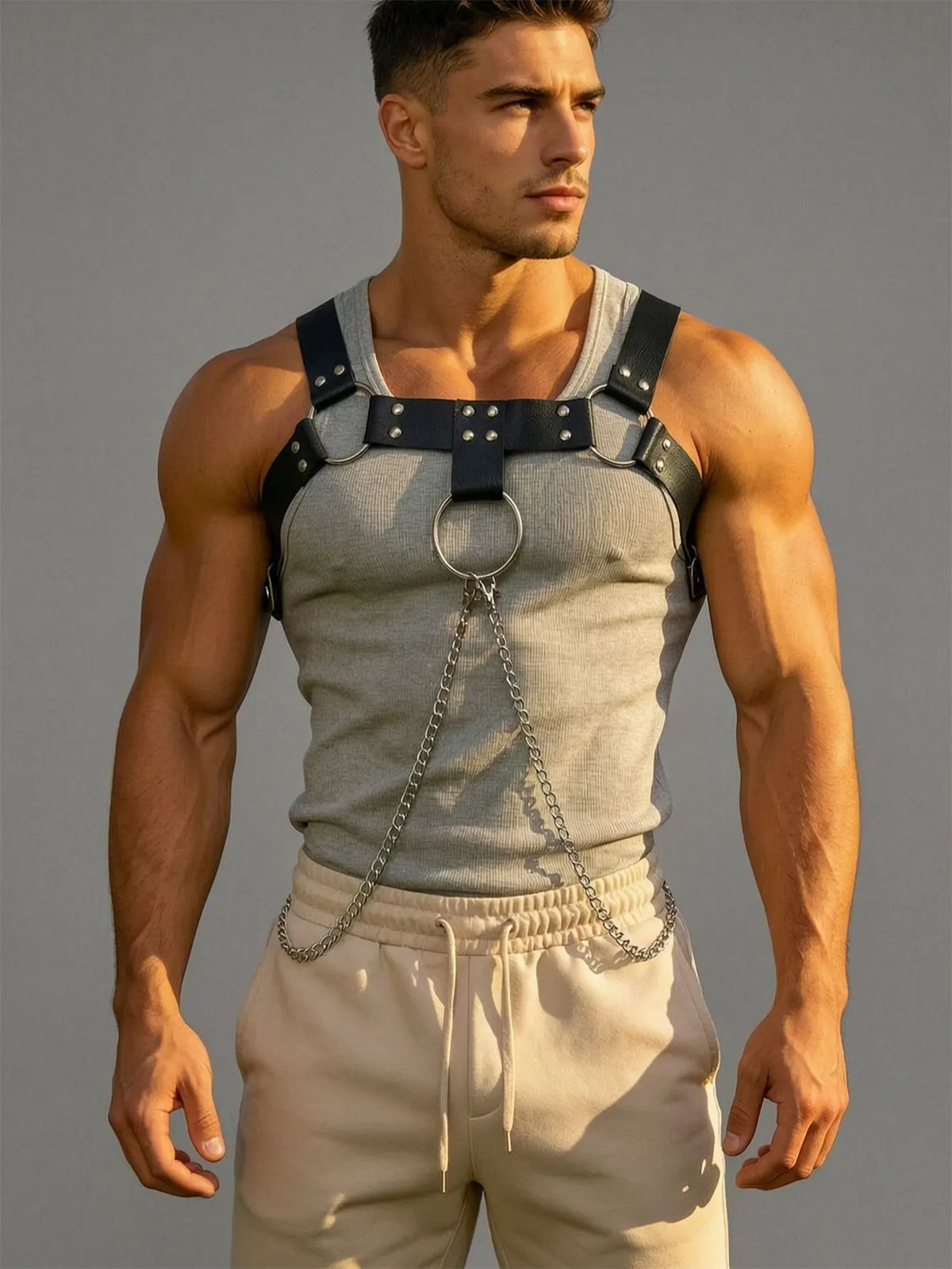 Fashion Men PU Leather Chest Harness Lingerie Adjustable Leather Body Decortive Strap Punk Club Costume Clothing Accessories
