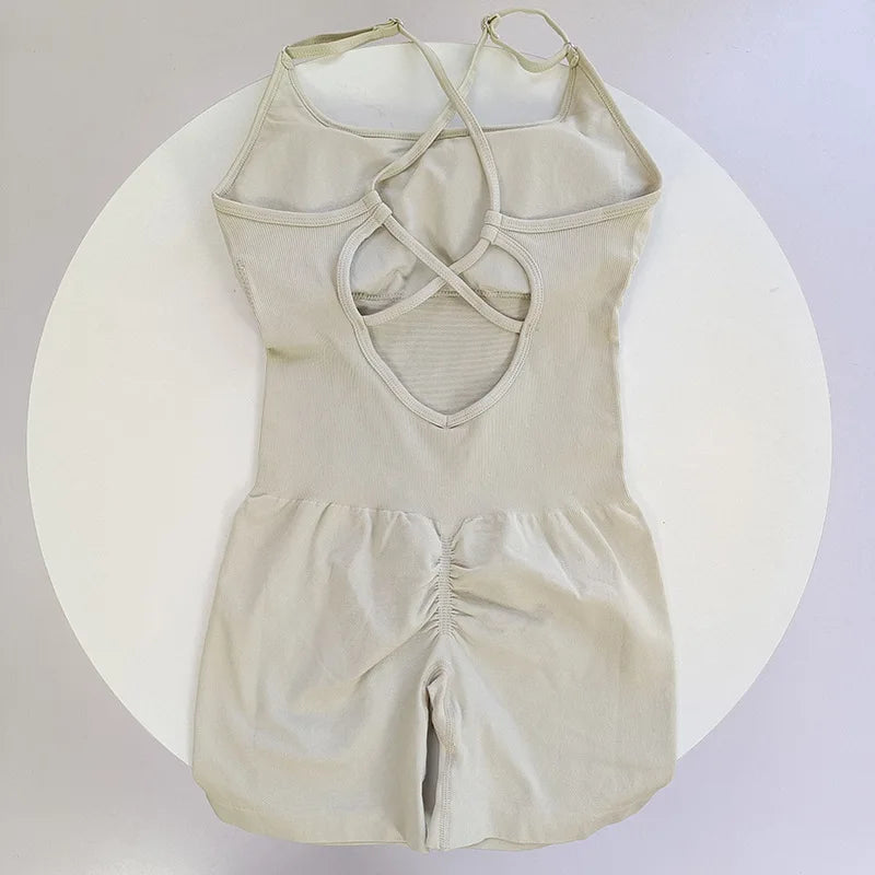 Women's Yoga Jumpsuit, Sexy One-Piece Fitness Romper with Strap, Tummy Control & Padded Sports Bra for Workout