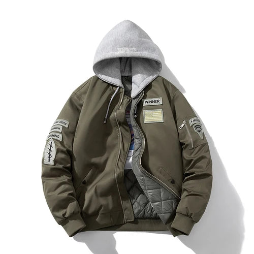 Winter Pilot Jackets Military Bomber Jacket Men Badge Thick Warm Air Force Flight Coat Women Vintage Parkas Hooded Streetwear