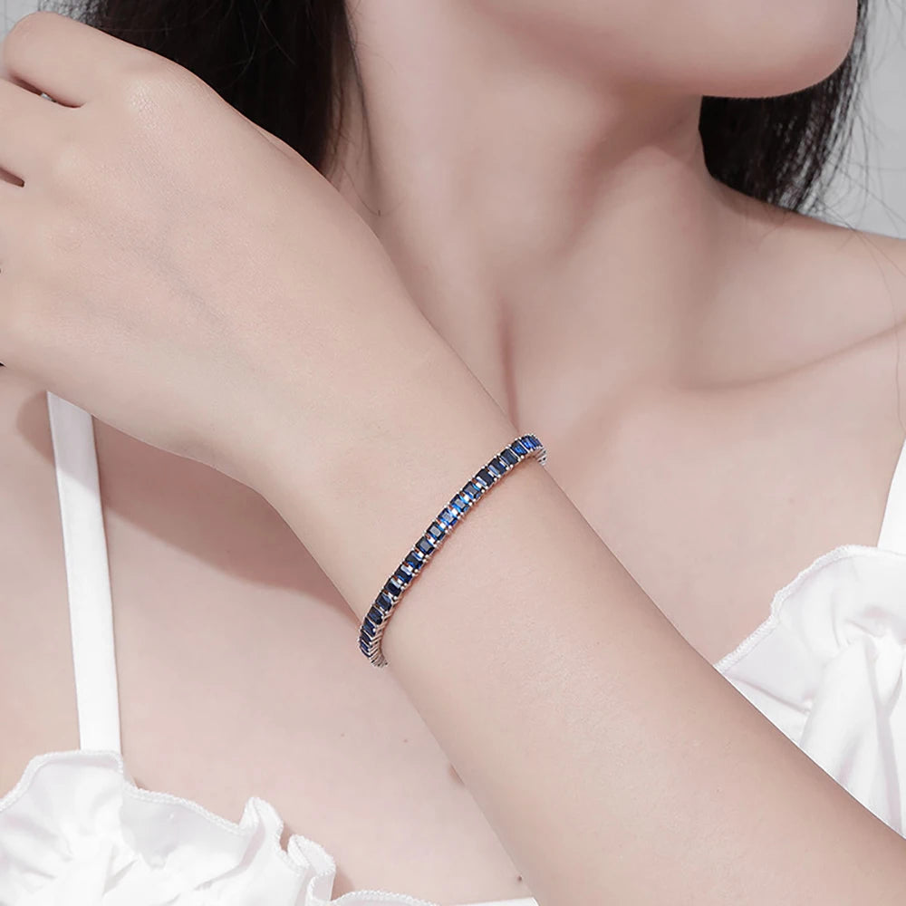 TEMGF Synthetic Spinel Bracelet S925 Silver for Women Men Simple Sparkling Fine Jewelry Couple Birthday Fashion Surprise Gifts