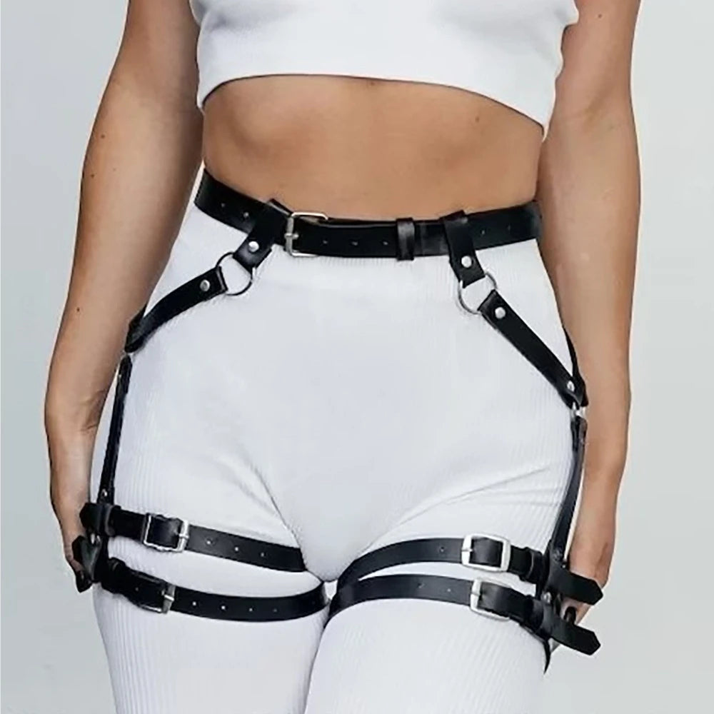 Women Fashionable Body Harness Belt PU Leather Gothic Belt Street Style Adjustable Collar Punk Rock Clothing Accessory