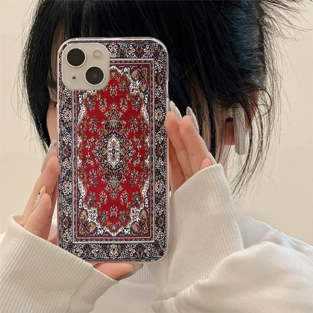Persian carpet Floral pattern Phone Case For Iphone 15 11 13 14 Pro Max 7 8 Plus X Xr Xs Max Se2020 12mini Transparent Cover