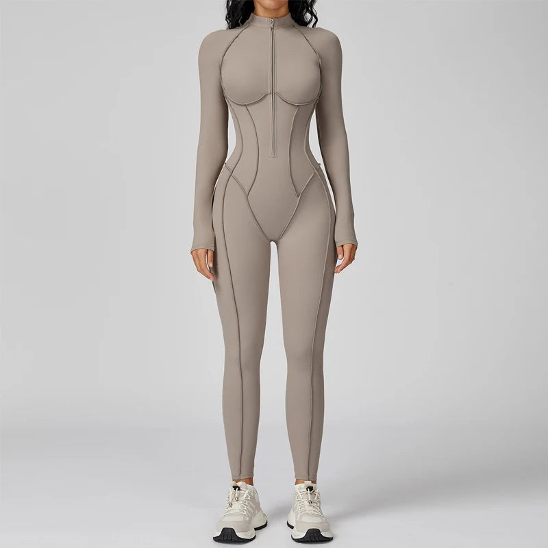 VITALINOVO Womens Running Onesie Athletic Romper Pants Long Sleeve Zip Up Hiking Outfits One Piece Workout Bodycon Jumpsuits
