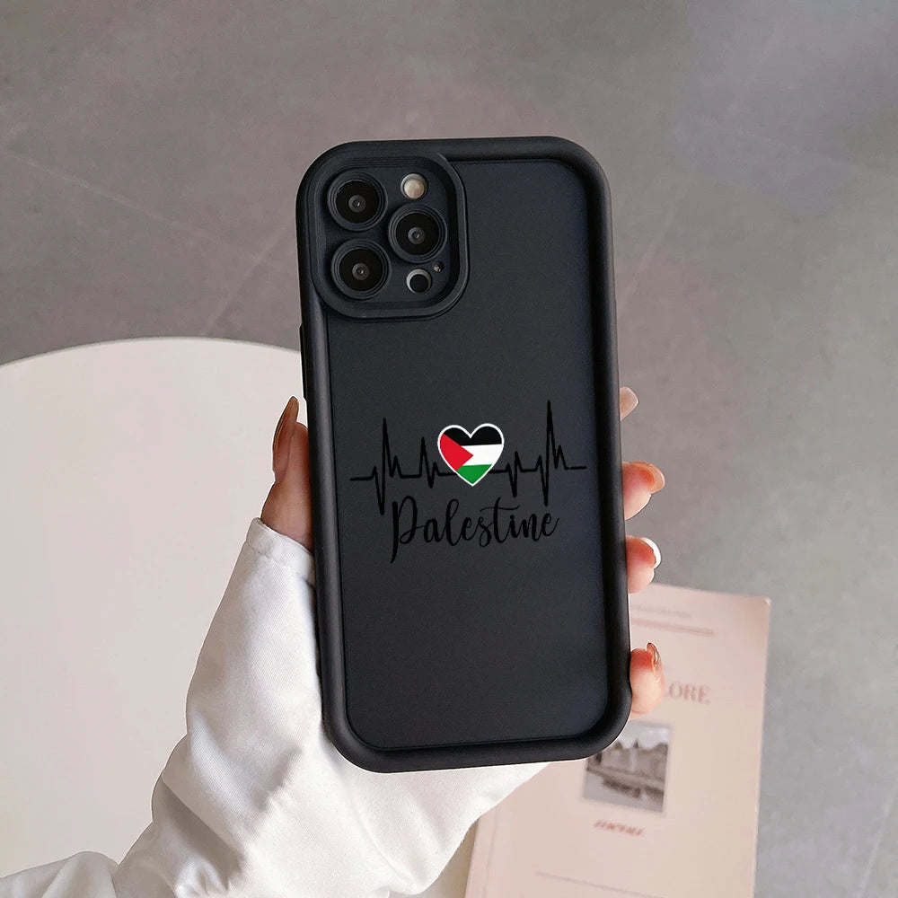 Cartoon Palestine Flag Map Passport Phone Case For iPhone 16 15 14 13 12 11 Pro Max Mini XR XS X 7 8 Plus Camera Protection