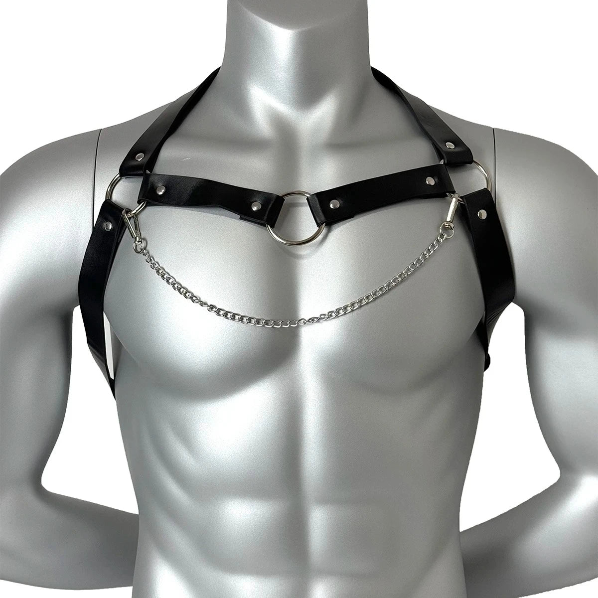 PU Leather Chest Harness with Chain for Men,Abjustable Punk Leather Cage Chest Harness,Festival Rave Outfit Chest Belt Accessory