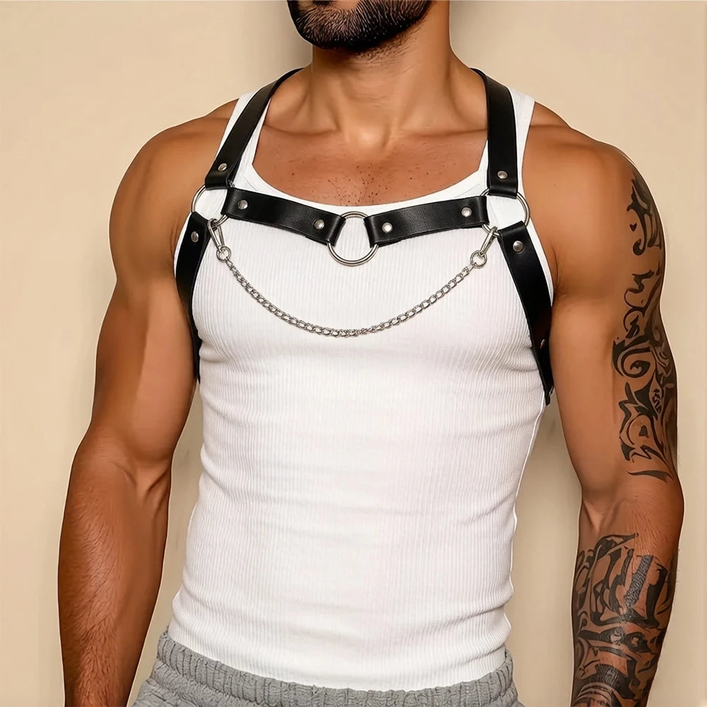 Street Fashion Men's PU Leather Harness Belt Y2K Style Gothic Belt Punk Rock Exotic Clothing Decoration Accessories Belt