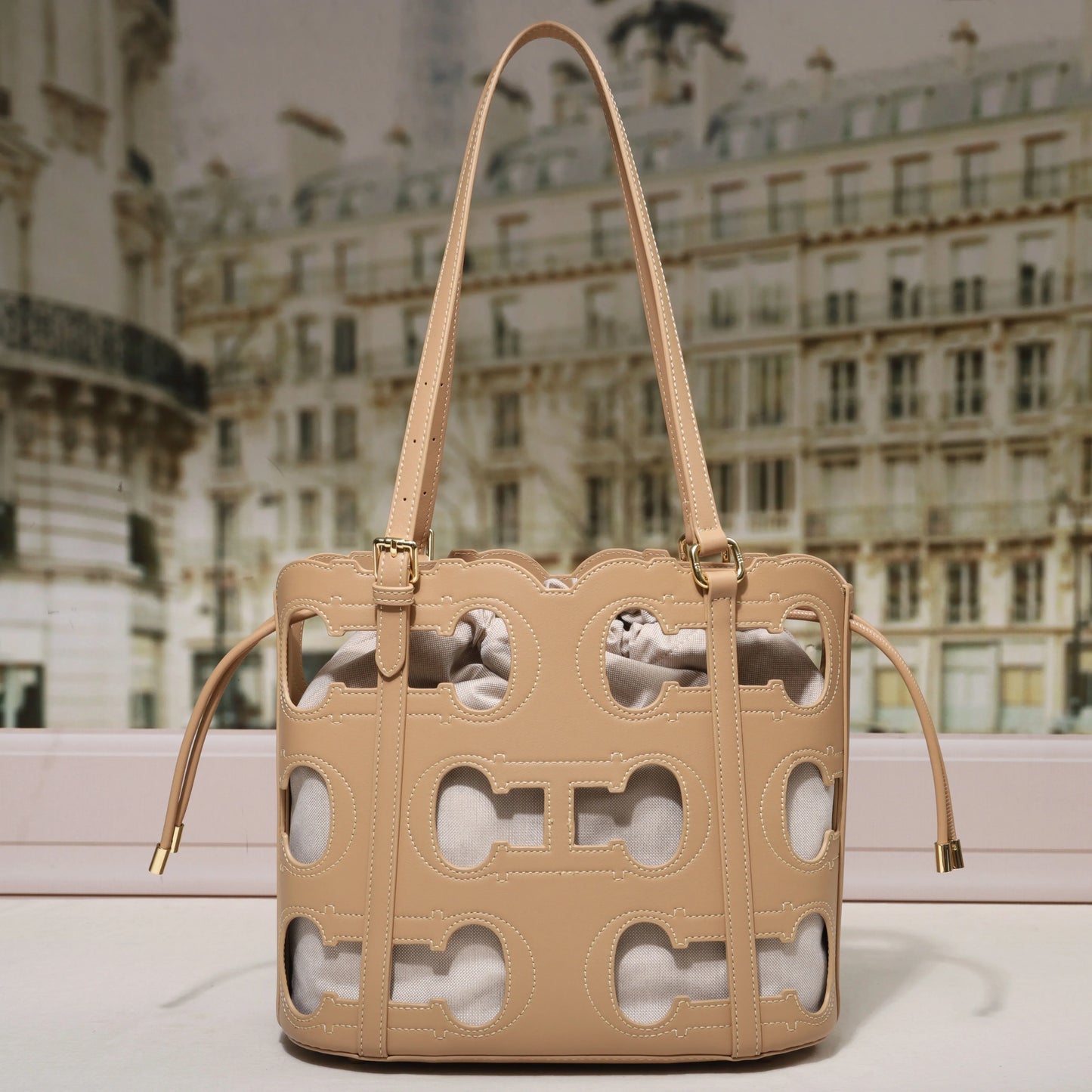 CH high-end brand fashionable hollow design women's handbag large capacity simple solid color women's shoulder bag