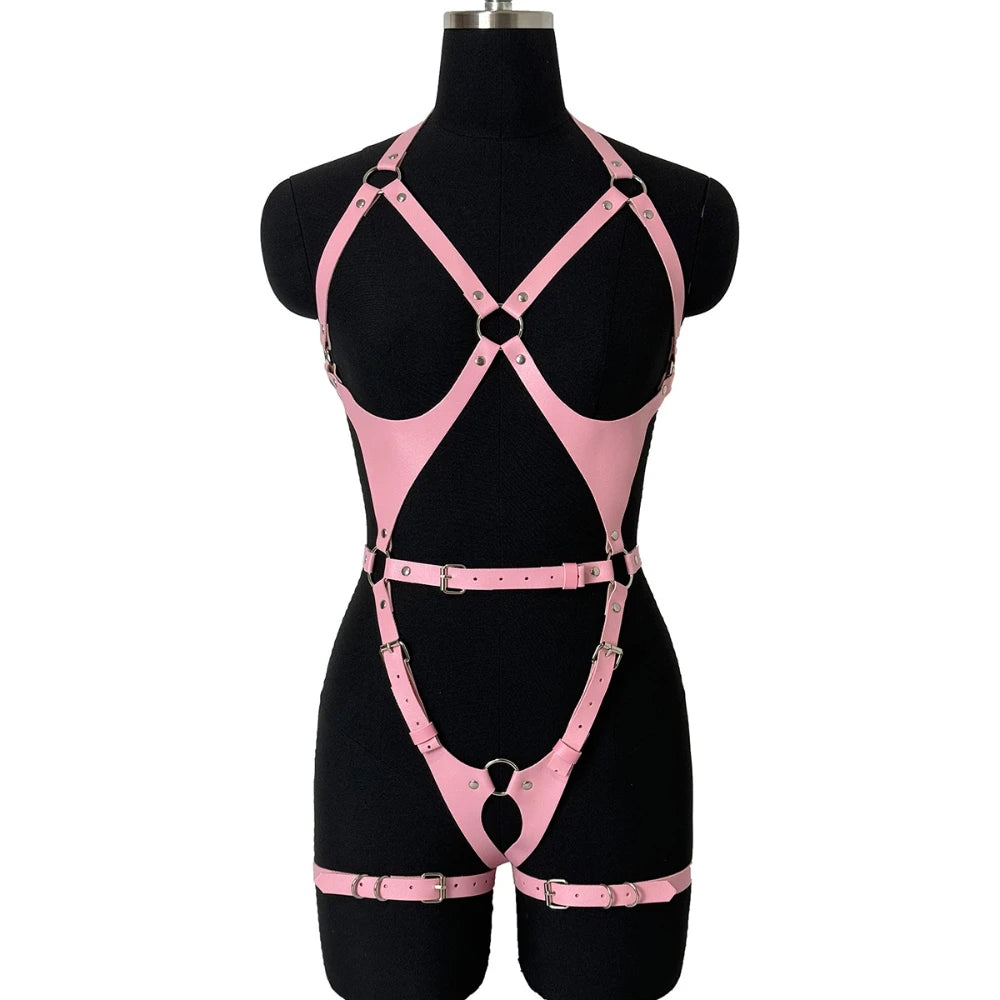 Women Gothic Punk Belt Set PU Leather Adjustable Harness Belt Street Style Exotic Set Suitable for Daily Wear or Leisure Travel