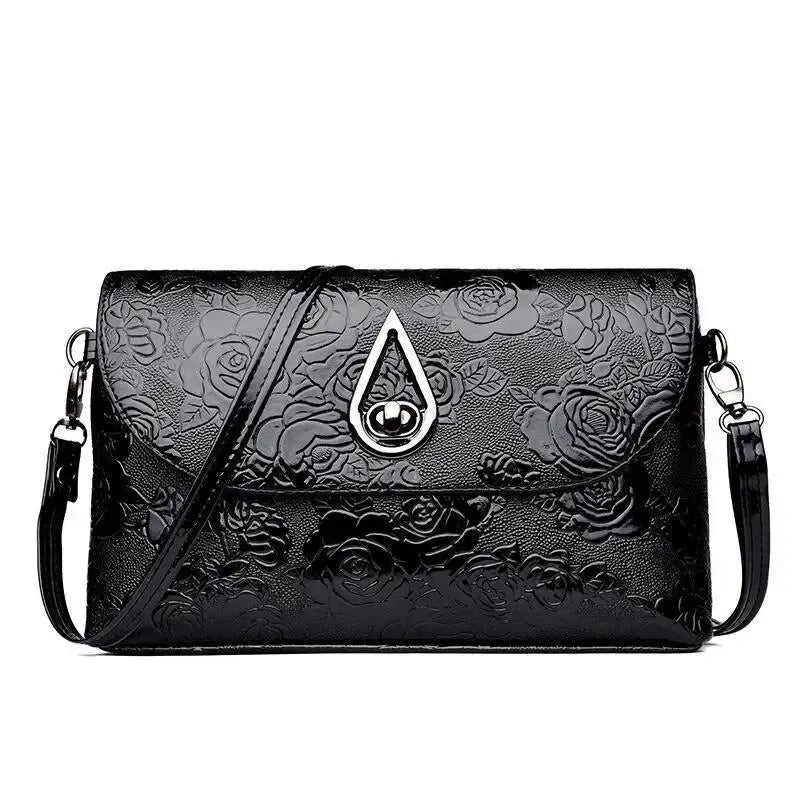 Lady Evening Party Clutch Rose Flower Embossed Sling Bags Elegant Mother Shoulder Purse Flap Crossbody Bag