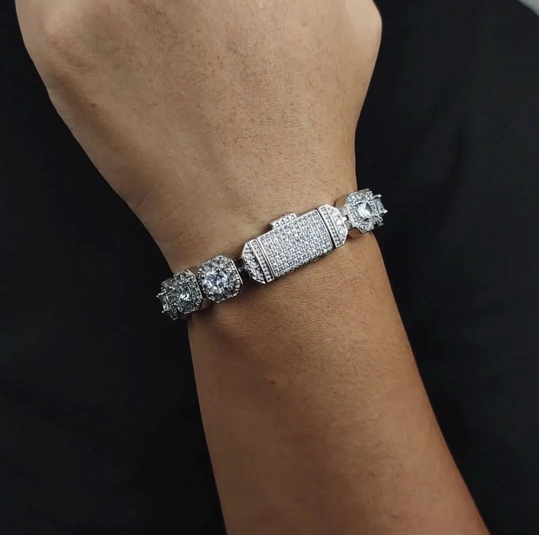 18k Gold Plated Cluster Cubic Zirconia Tennis Chain Bracelet 12mm Iced Out Bling Large Cz Charm Hip Hop Jewelry Gifts NYB015