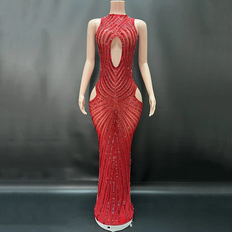 2025 Classic Red White Temperament Dress Birthday Party Light Luxury Model Catwalk Performance Dress Robe Femme Chic Et Élégante