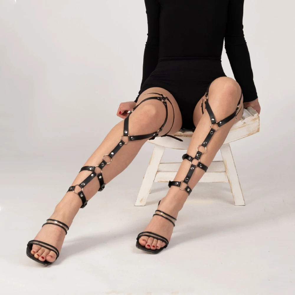 Women PU Leather Suspender Legs Garter Street Style Straps Thigh Bondage Harness Caged Leg Harness Goth Clothing Accessories