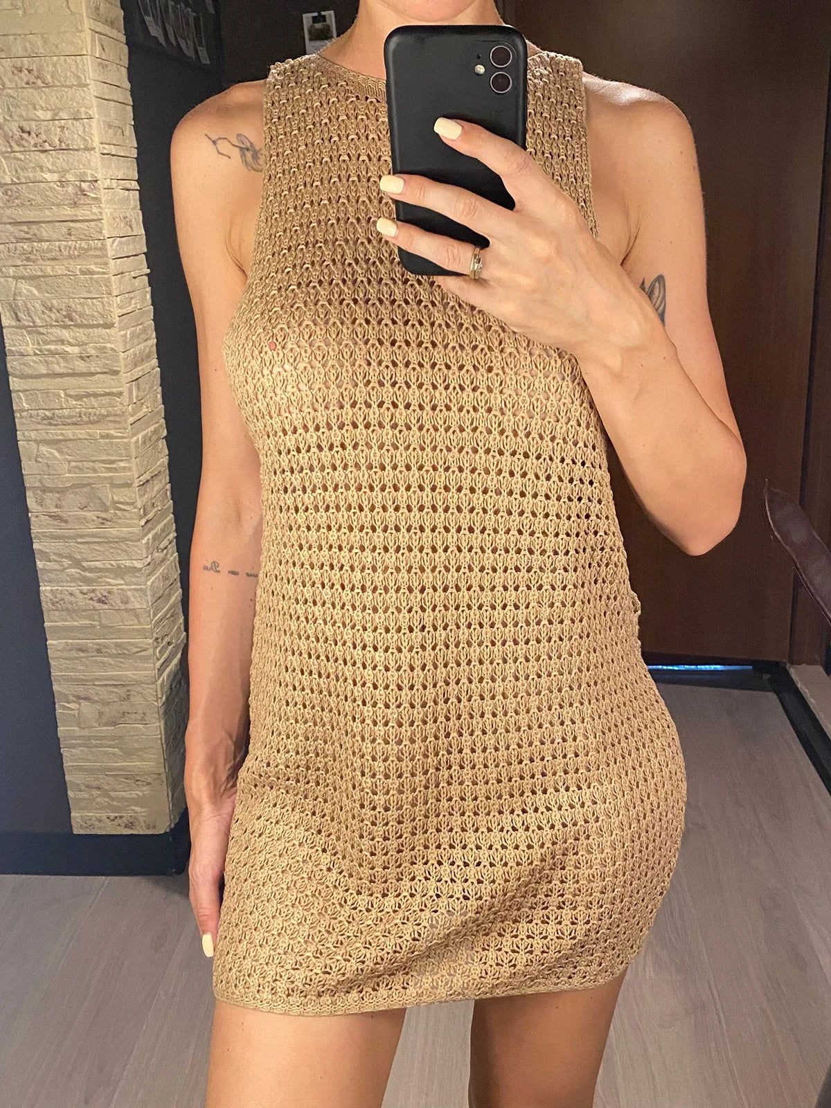 New Backless Cut Out Crochet Knitted Tunic Beach Cover Up Cover-ups Beach Dress Beach Wear Beachwear Female Women