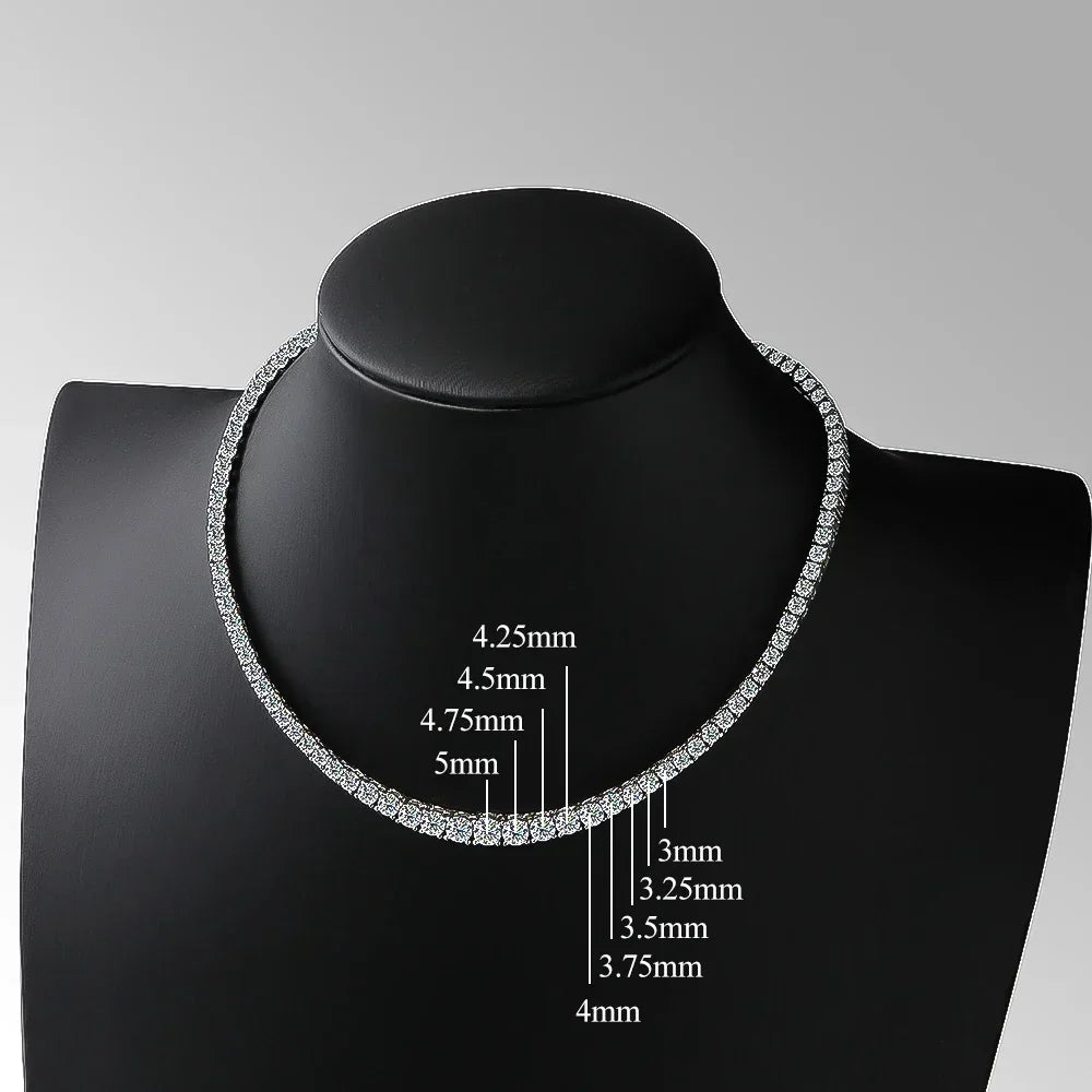 FEOBUR 6.5-3MM Gradient Moissanite Tennis Necklace for Women Sparkling Full Diamond Luxury Jewelry Sterling Silver 925 Chain