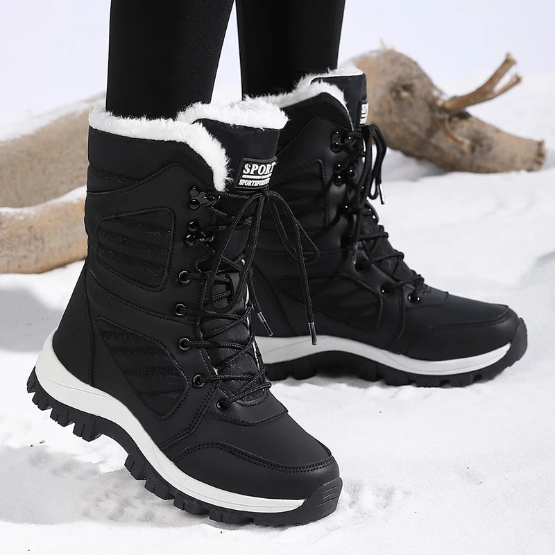 Ladies' fashionable snow boots, solid color design, round toe style, ultra-fine fiber outer layer, fabric lining, rubber sole, t