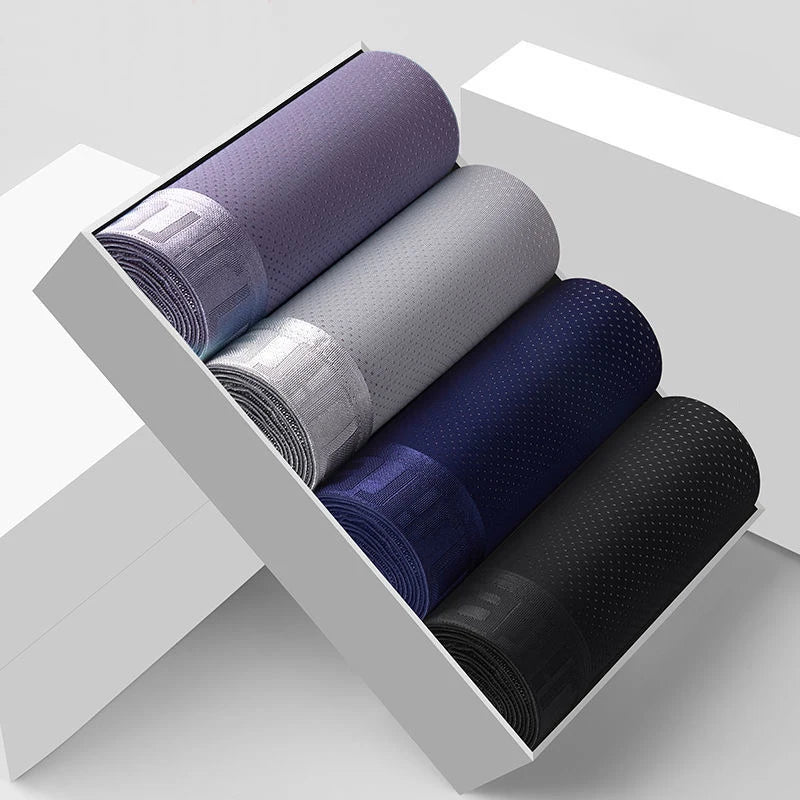 4pcs Ice Silk Mesh Boxer Shorts Men's Underwear Cool Underpant Breathable Sexy Slim Panties Bamboo Lingerie Wholesale Lots L-6XL